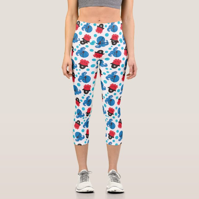Pirate Octopus, Octopus Pattern, Sea Animals Capri Leggings (Front)