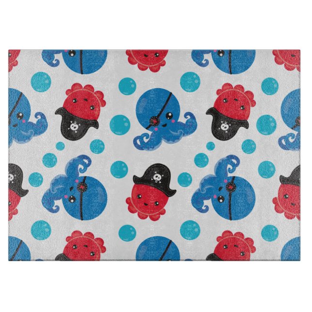 Pirate Octopus, Octopus Pattern, Sea Animals Cutting Board (Front)