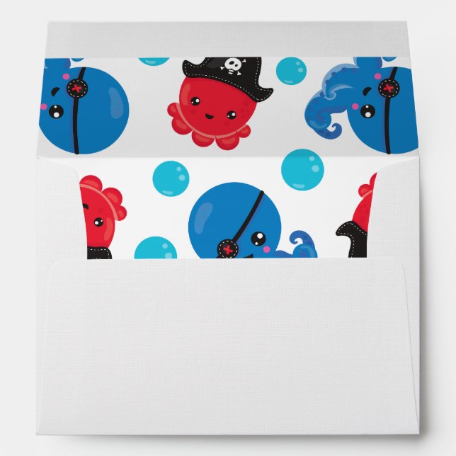 Pirate Octopus, Octopus Pattern, Sea Animals Envelope (Back (Bottom))