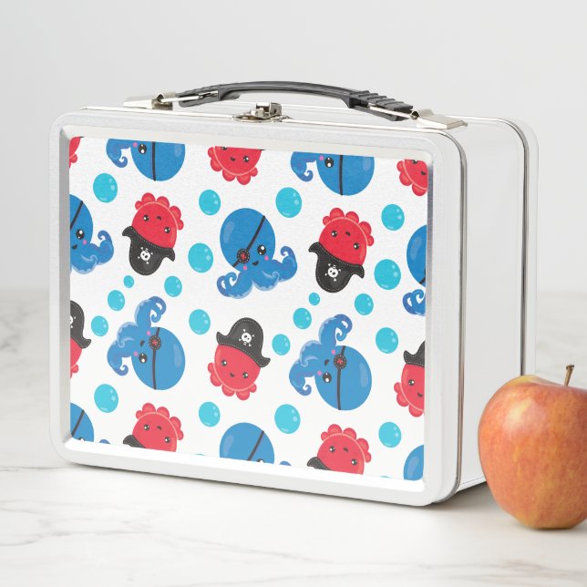 Pirate Octopus, Octopus Pattern, Sea Animals Metal Lunch Box (In Situ)
