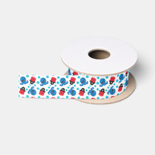 Pirate Octopus, Octopus Pattern, Sea Animals Satin Ribbon