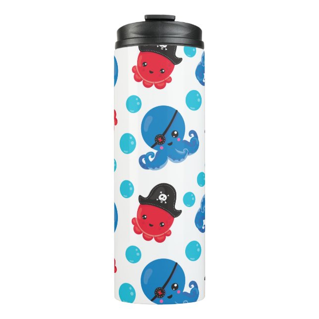 Pirate Octopus, Octopus Pattern, Sea Animals Thermal Tumbler (Front)