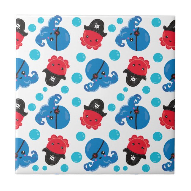 Pirate Octopus, Octopus Pattern, Sea Animals Tile (Front)