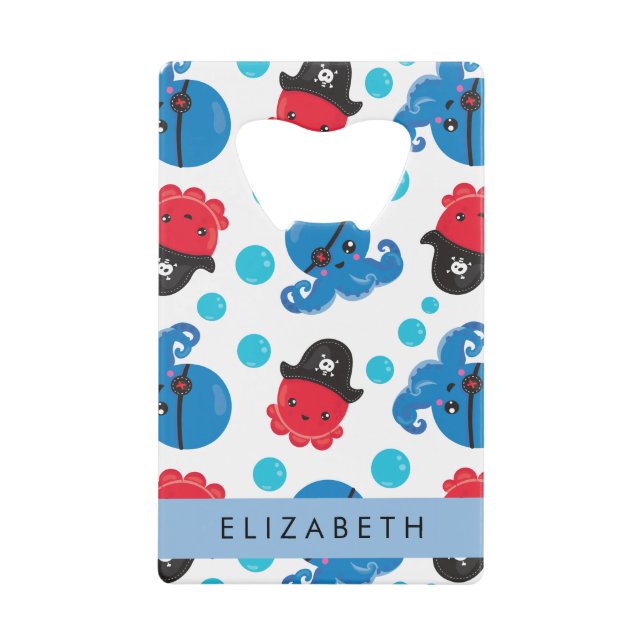 Pirate Octopus, Octopus Pattern, Sea, Your Name (Front)