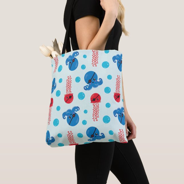 Pirate Octopus, Pirate Jellyfish, Sea Animals Tote Bag (Close Up)