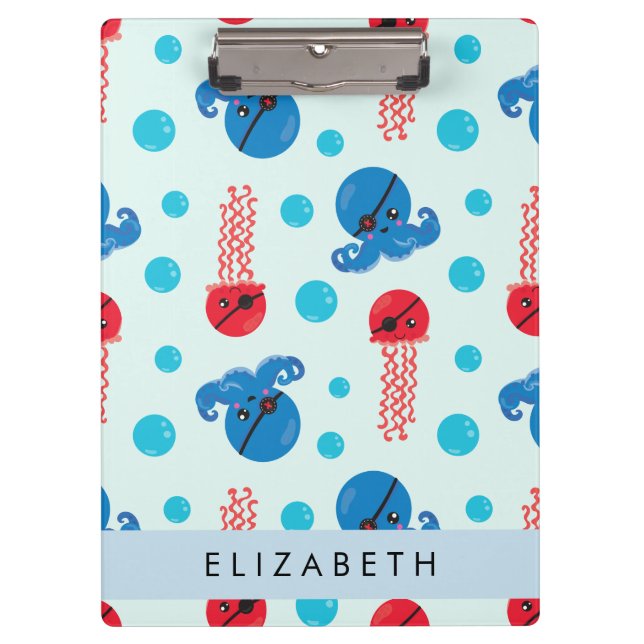 Pirate Octopus, Pirate Jellyfish, Sea, Your Name Clipboard (Front)