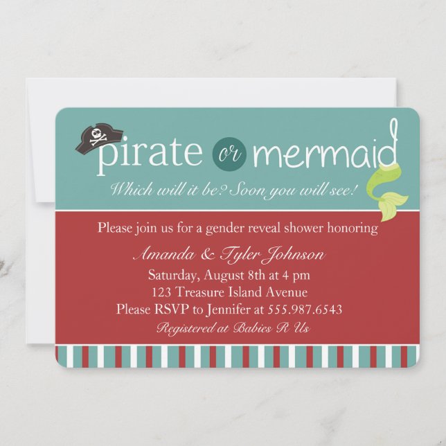 Pirate or Mermaid Gender Reveal Baby Shower Invite (Front)