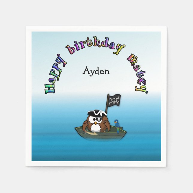 pirate owl - birthday paper napkins (Front)