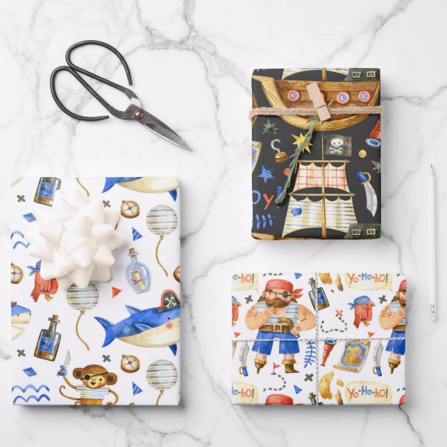 Pirate Pack Watercolor Wrapping Paper (Front)