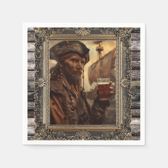 Pirate Painting  Man Cave Cigar Beverage Bar Napkin (Front)