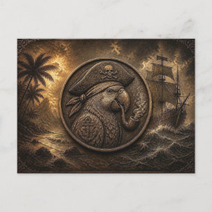 Pirate Parrot Hobo Nickel Art Postcard