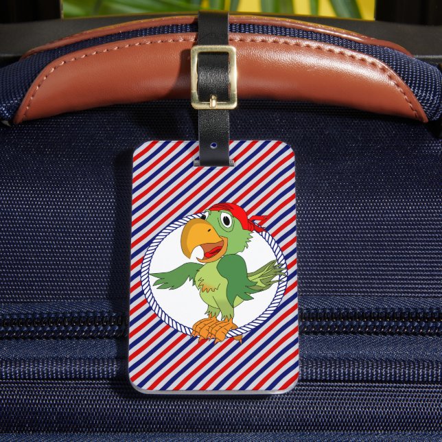Pirate Parrot Nautical Personalised Luggage Tag (Front Insitu 2)
