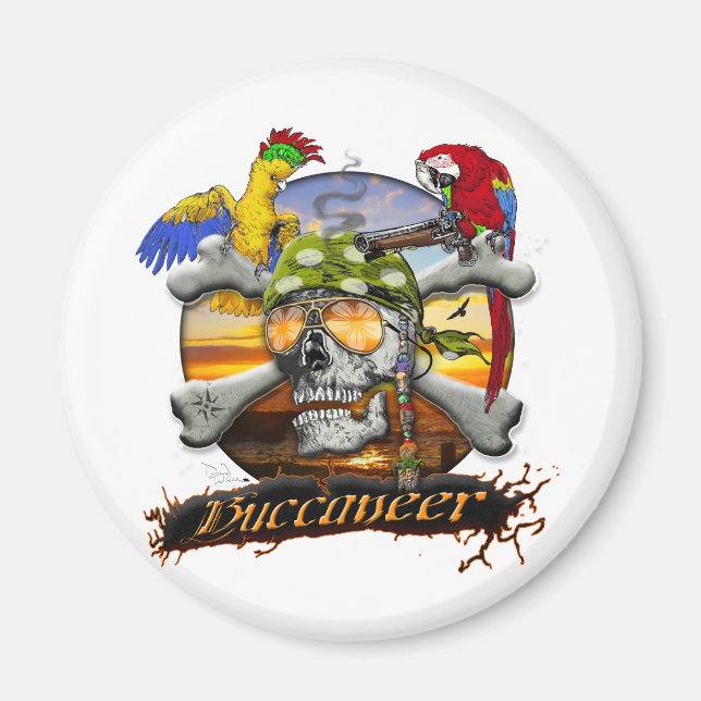 Pirate Parrots Skull and Cross Bones Magnet (Front)