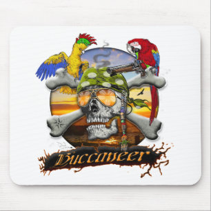 Pirate Parrots Skull and Cross Bones Mouse Pad