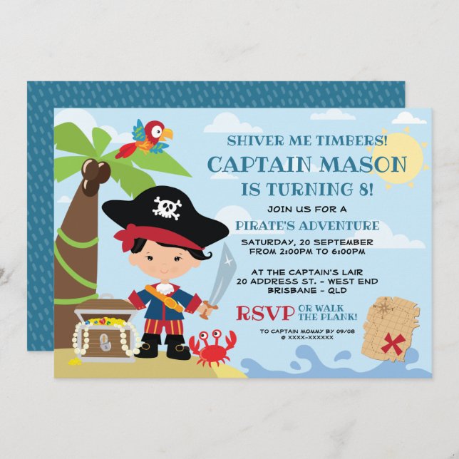 Pirate Party Birthday Invitations (Front/Back)