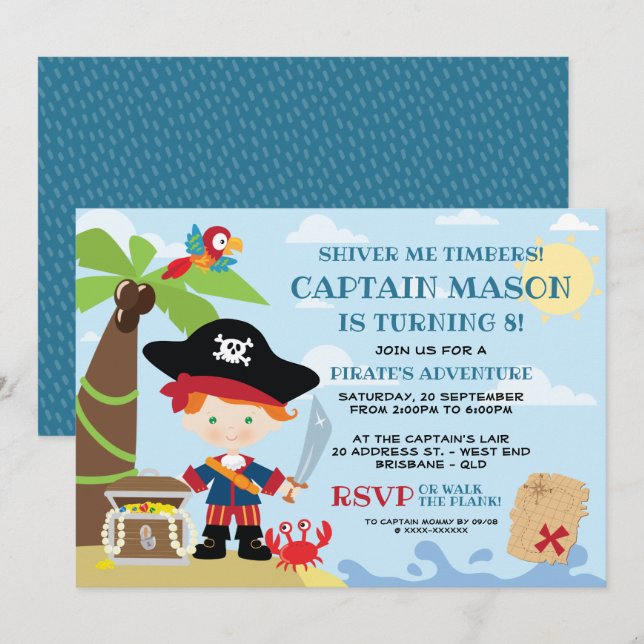 Pirate Party Birthday Invitations (Front/Back)