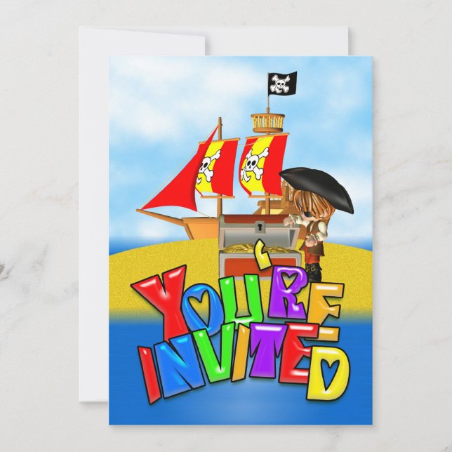 Pirate Party Invitation Card Colourful (Front)