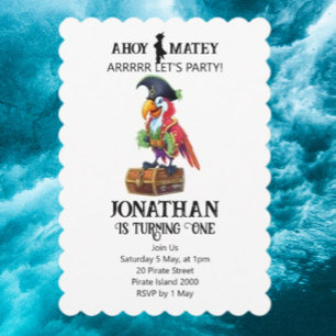 Pirate Party Parrot Birthday Invitation