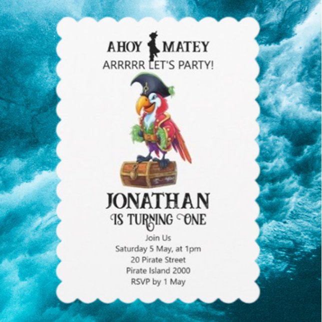 Pirate Party Parrot Birthday Invitation (Celebrate with joy! Create fun, vibrant Pirate Party Parrot birthday invitations that bring smiles  )