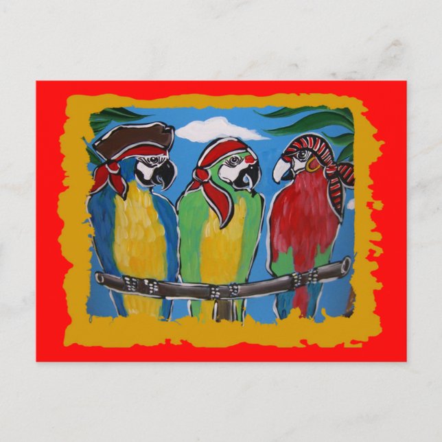 Pirate Party  Parrots Invitation Postcard (Front)