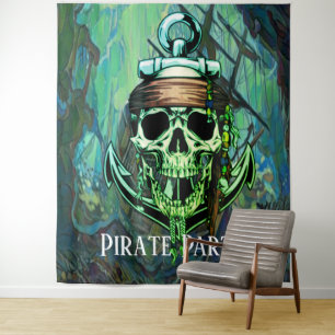 Pirate Party Ship Skull Backdrop  Tapestry
