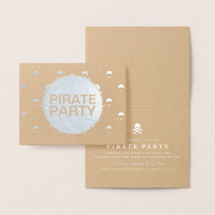 Pirate Party Silver Foil Skull Stripe Card