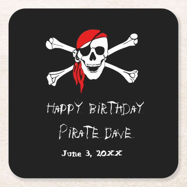 Pirate Party Skull and Crossbones Paper Coasters (Front)