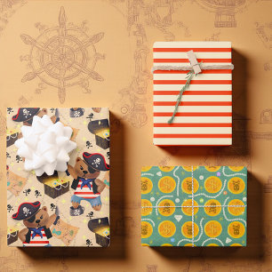 Pirate Party with Bears, Stripes, and Treasure  Wrapping Paper Sheet