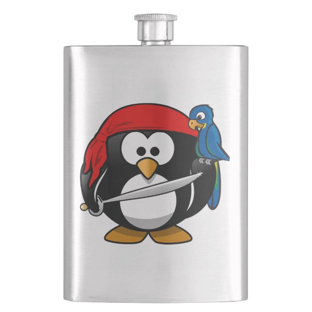 Pirate Penguin and Parrot Hip Flask (Front)