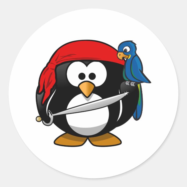 Pirate Penguin Cute Art Classic Round Sticker (Front)