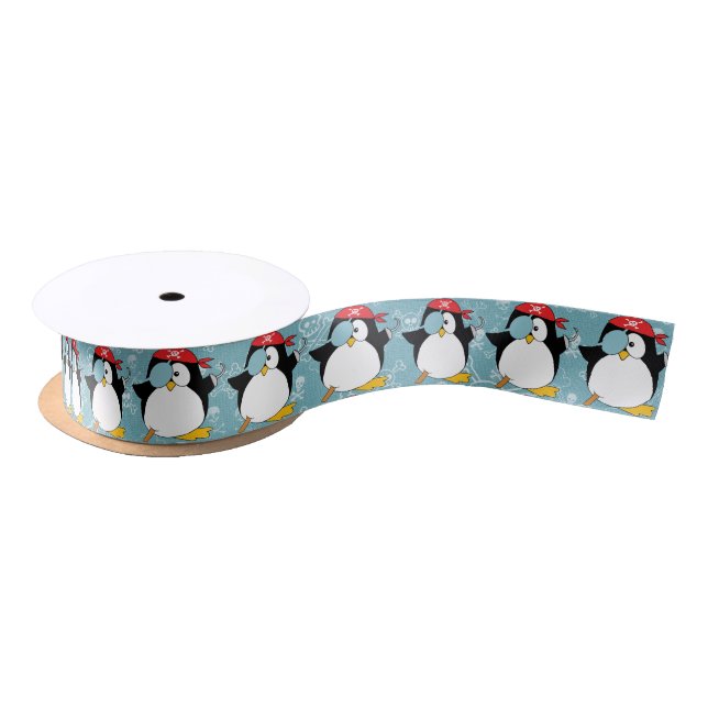 Pirate Penguin Graphic Pattern Satin Ribbon (Spool)