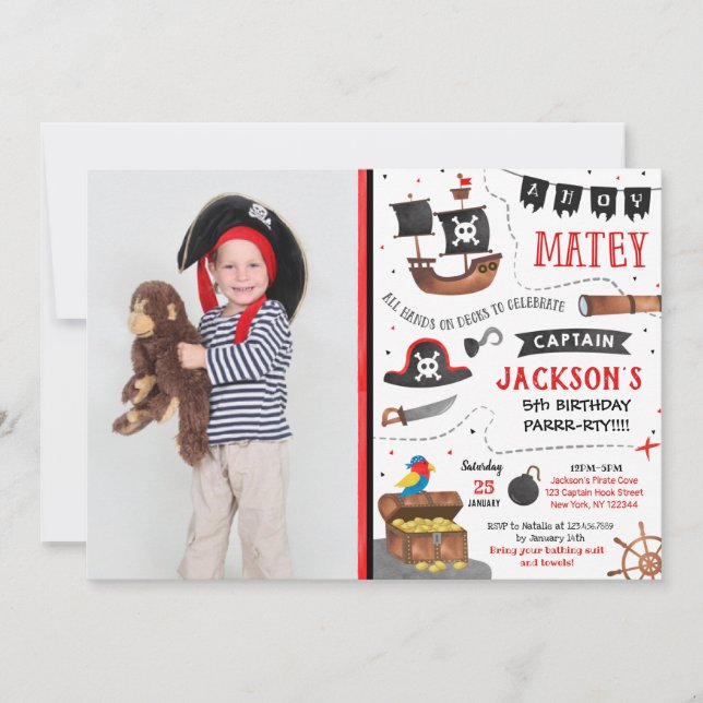  Pirate Photo birthday party invitations (Front)