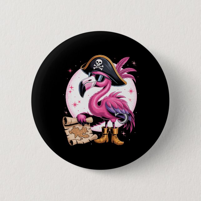 Pirate Pink Flamingo Funny Halloween Party Costume 6 Cm Round Badge (Front)