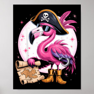 Pirate Pink Flamingo Funny Halloween Party Costume Poster