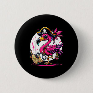 Pirate Pink Flamingo Halloween Party - Jolly Roger 6 Cm Round Badge