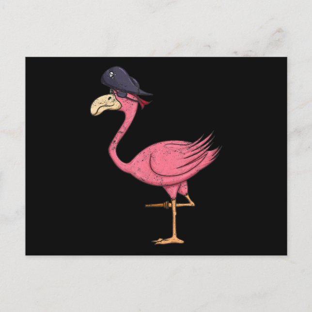 Pirate Pink Flamingo With Eyepatch Halloween Holiday Postcard (Front)