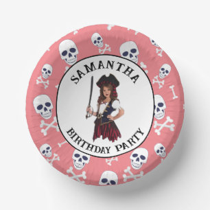 Pirate Pink Girl Skulls  Paper Plate