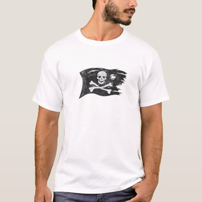 Pirate , Pirate Flag Print Motif Flag T-Shirt (Front)