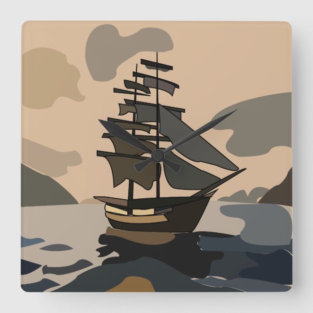 Pirate Pirates Ship Adventure Pirate Square Wall Clock (Front)