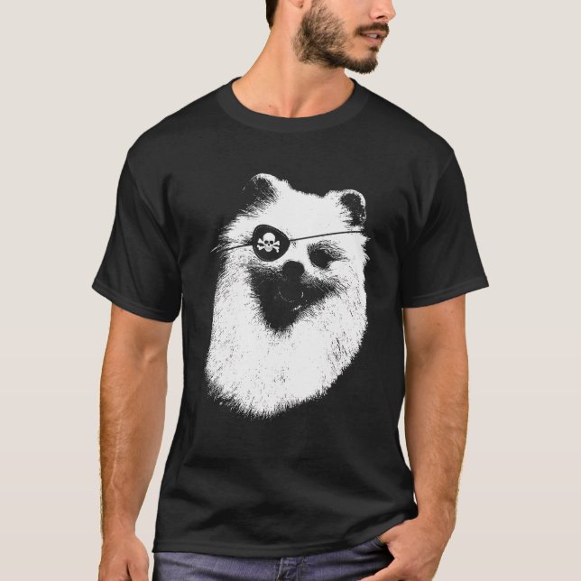 Pirate Pomeranian Shirt With Eye Patch Skull Funny (Front)