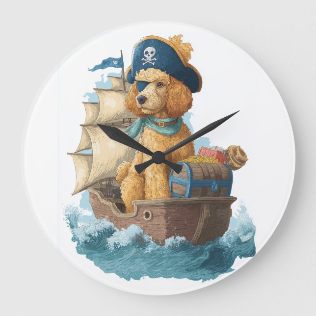 Pirate Poodle � Funny Sea Dog Large Clock (Front)
