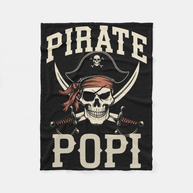 Pirate Popi Funny Captain Matching Grandpa Hallowe Fleece Blanket (Front)