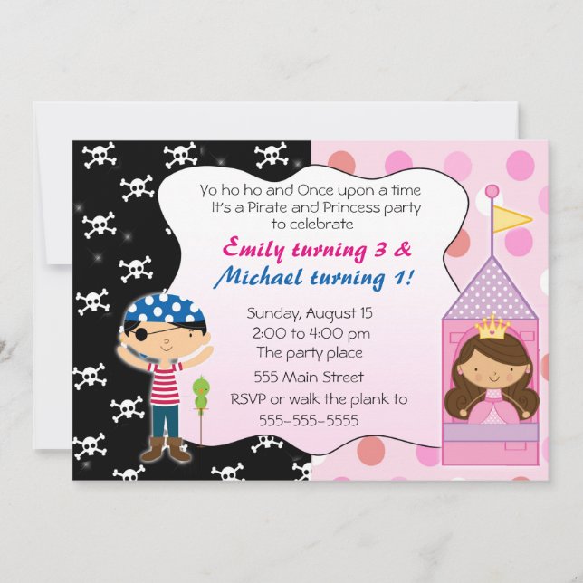 Pirate Princess Kids Birthday Party Invitations (Front)