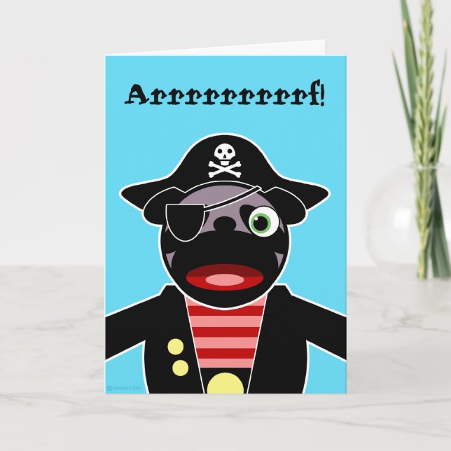 Pirate Pug Birthday Card (Front)