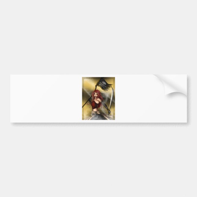 Pirate Queen with Flag Bumper Sticker (Front)