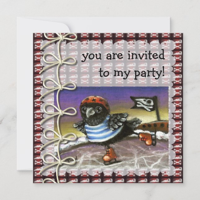 Pirate raven ice skating invitation (Front)