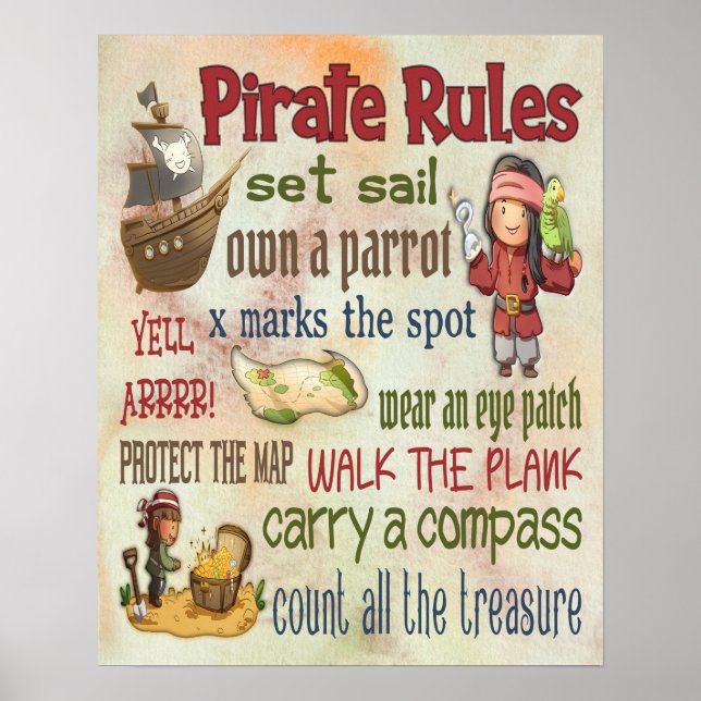 Pirate Rules Motivational Quotes - 16x20 Poster (Front)