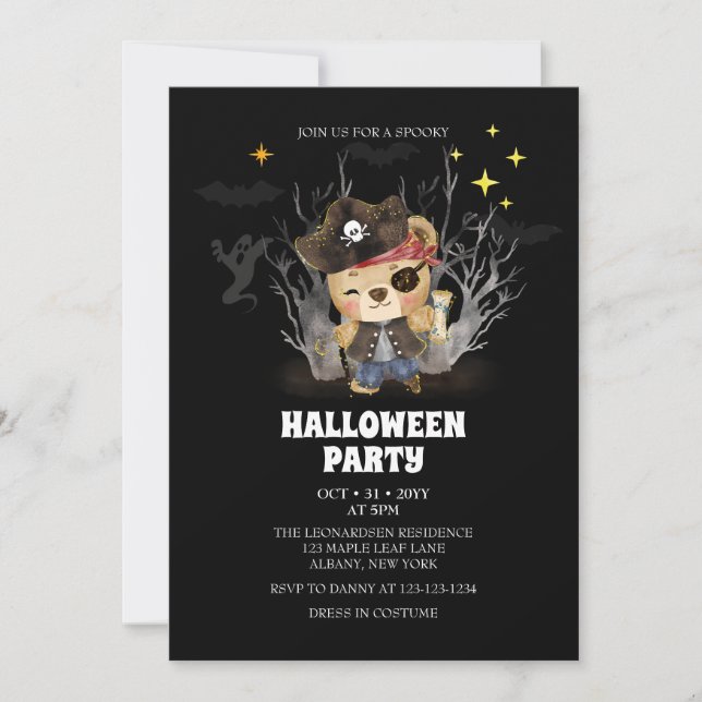 Pirate Sailor Spooky Bear Halloween Party Invitation (Front)