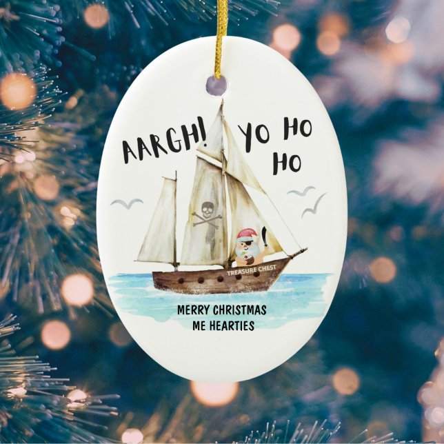 Pirate Santa Ship Funny Nautical Christmas Ceramic Tree Decoration (Creator Uploaded)