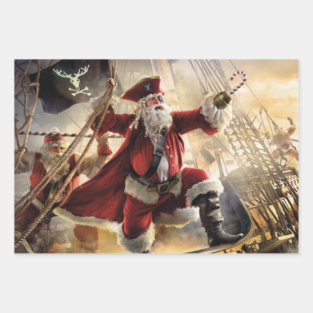Pirate Santa Wrapping Paper Sheet (Front)